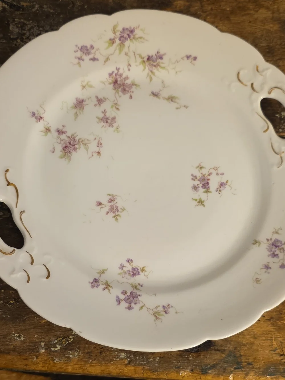 White Ceramic Serving Platters with Lavender Floral Pattern and Gold Trim